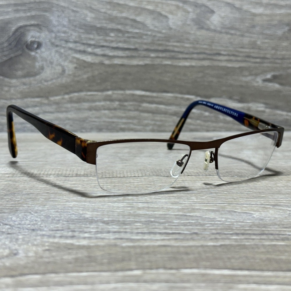 Argyleculture Russell Simmons Eyeglass Frames 55-20-145 Brown Tortoise Half Rim